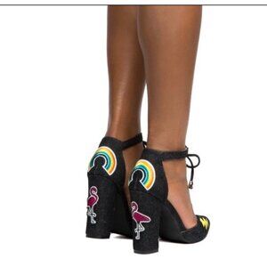 Cape Robin Heart Start Denim Sandals Beautiful Block Heels Patches Strappy Ankle